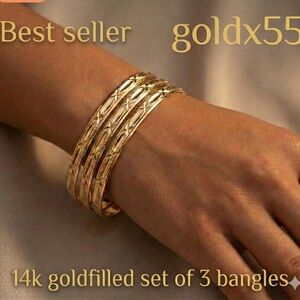 14K Real Gold Filled Set of 3 Bangles for All Ages with Warranty